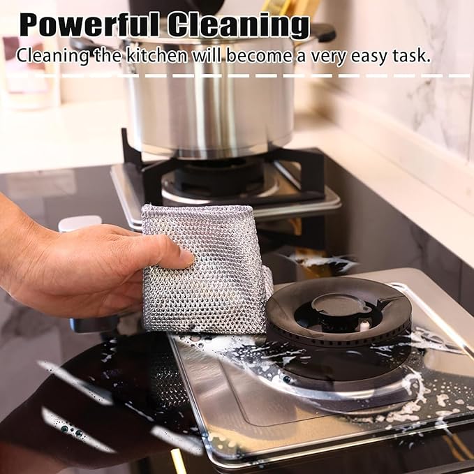 KOOCE Non Scratch Dish Wash Cloth for Kitchen Reusable Non Scratch Wire Dish Cloth Multipurpose Wire Dishwashing Rags for Wet and Dry Cleaning Scrubber Dish Cloth (12 Pcs [Double Layer])