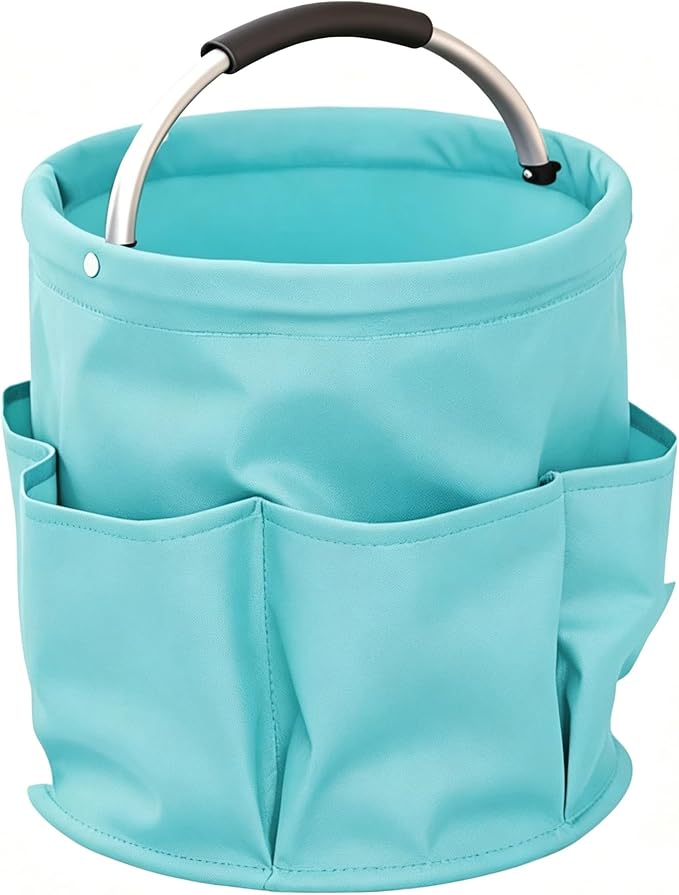 Garden Tool Bucket Organizer, Bucket Tool Organizer,5 Gallon with Aluminum Handle, Multi Side Pockets Portable Storage Caddy for Gardening Camping Car Wash (Light Blue, Open Top)