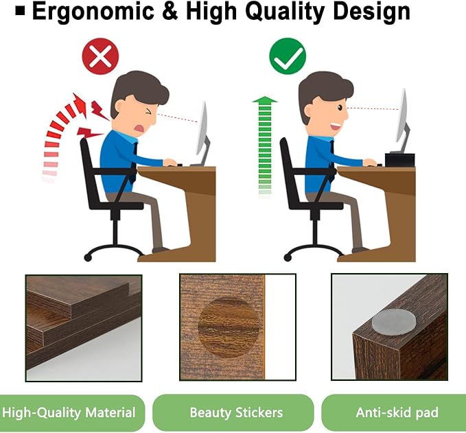 TEAMIX 2 Pack Monitor Stand Riser-20 inch, Wooden Tabletop Shelf for TV/PC/Laptop/Printer, Rustic Brown Monitor Riser with Storage, Computer Stand Ergonomic Design