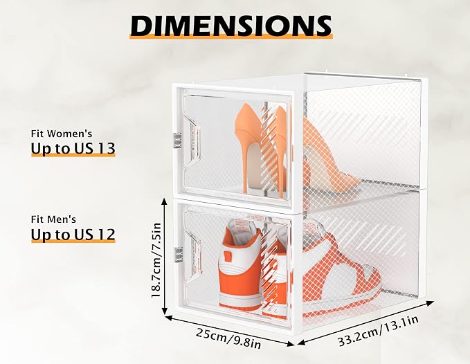 SIMPDIY Shoe Organizer, 12 Pack Shoe Storage Shoe Organizer for Closet, Shoe Boxes Clear Plastic Stackable Shoe Storage Boxes for Size 13