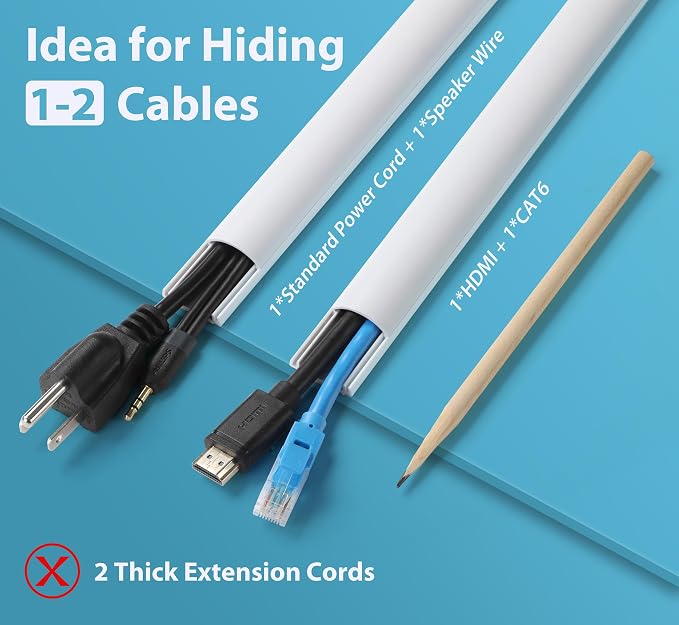 ZhiYo 6.6ft Cord Covers for 1-2 Wires on Wall, 1" W x 0.4" H, Beige | Curved Design, Low-Profile Cord Hider, Self-Adhesive Cable Management Raceway for Wall-Mounted TV Wires, 2 Pack (3.3ft Each)