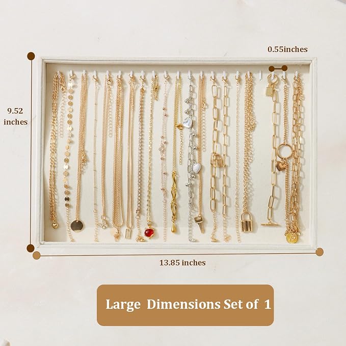 Large Jewelry Organizer for Drawer Insert Velvet Stackable Jewelry Trays for Earring Necklace Bracelet Ring Display (Beige, 21 Hooks)
