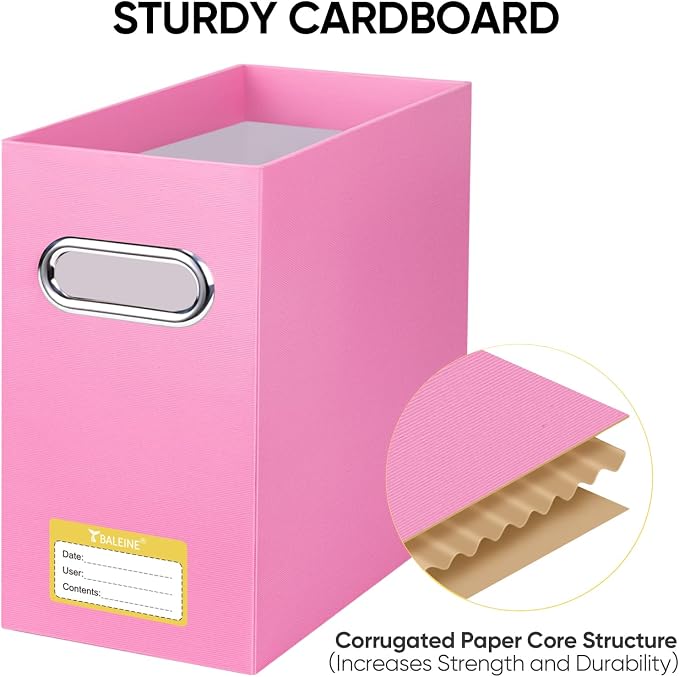 BALEINE File Organizer Box, Cardboard File Folder Organizer with Handle for Letter Size, Portable Collapsible Hanging Filing Box for Home Office Document Storage (8 Pack, Pink)