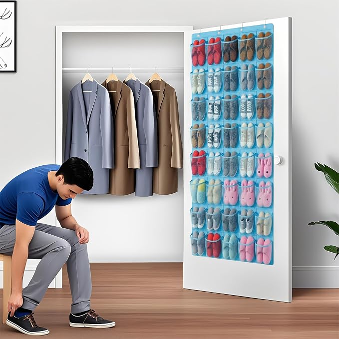 40-Pocket Over the Door Shoe Organizer - Large Mesh Pocket Hanging Shoe Organizer,Behind the Door Shoes Storage Holder Hanger