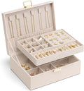 VLANDO 2 Layer Jewelry Box Large Jewelry Organizer for Women Removable Jewelery Tray for Necklace Earrings Rings Bracelets Mothers Gifts for Mom Wife (Light Pink)