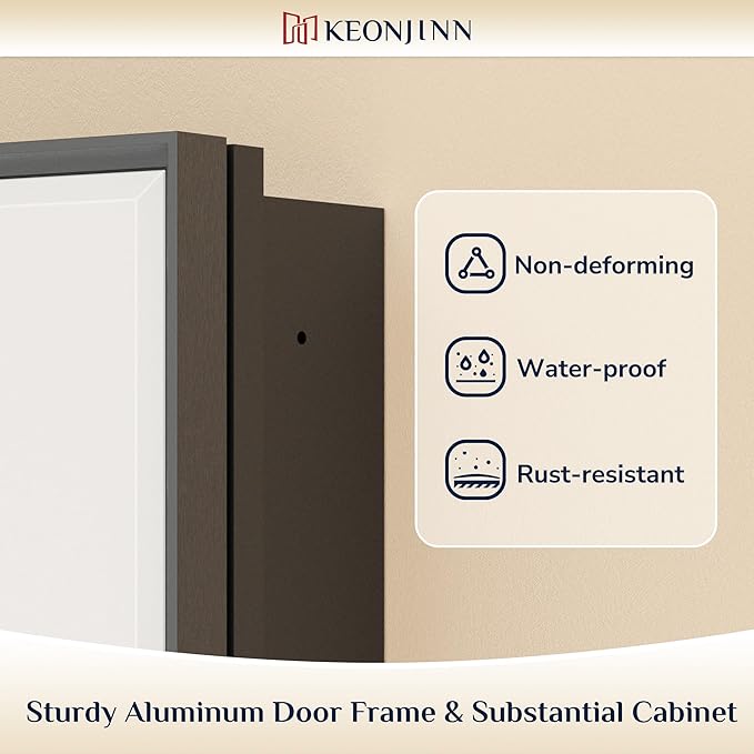 Keonjinn 20" x 26" Black Medicine Cabinet for Bathroom, Recessed or Surface Wall-Mounted Aluminum Alloy Framed Beveled Mirror with Storage, Mirrored Cabinets with 2 Adjustable Shelves for Bath Modern