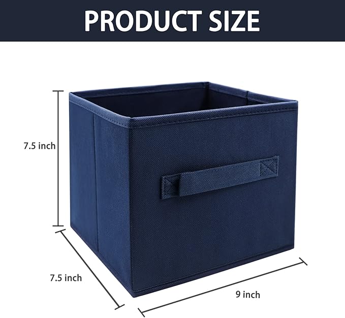 EBIGIC Small Storage Bins,Collapsible Fabric Storage Organizer 9.0"x7.5"x7.5" 3 Pack,Mini Storage Box,fit for closet, living room, bookshelf, Kids clothes and toys storage and organization Blue
