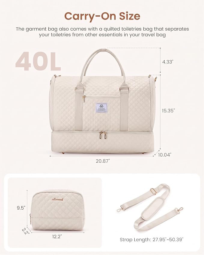 LOVEVOOK Convertible Garment Bag for Travel with Shoe Pouch, Carry On Garment Duffel Bag with Toiletry Bag, 2 in 1 Hanging Suitcase Suit Bag, Weekender Bag for Women Travel, Wedding, Beige