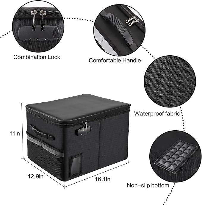 TOMKID Fireproof File Cabinet with Lock, Fireproof Document Organizer Collapsible File Box Filing Cabinet with Handle for Letter Legal Folder Certifications