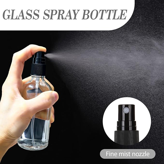 3.4 oz Glass Spray Bottles,Empty Fine Mist Refillable Travel Spray Bottle for Cleaning,Perfume,Aromatherapy,Cosmetic Sprays,Hair,Essential Oils with Fine Mist Dispenser（3 Pack）