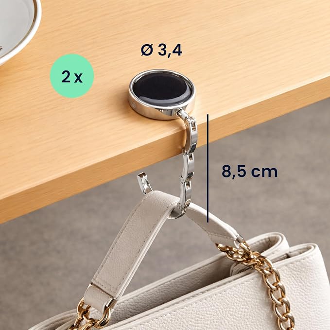 kwmobile Purse Hook for Table - Set of 2 Purse Holder - Folding Handbag Hanger - Portable Bag Holder - Bag Hooks for Desk - Table Hook Silver/Dark Pink