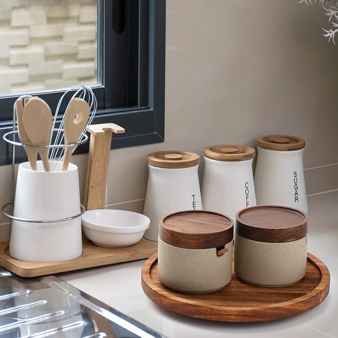 Mumufy 6 Pcs 9-inch Acacia Wood Lazy Susan Organizers Kitchen Turntable Round Lazy Susan Turntable Tray for Kitchen Counter Pantry Table Organization Cabinet Bathroom