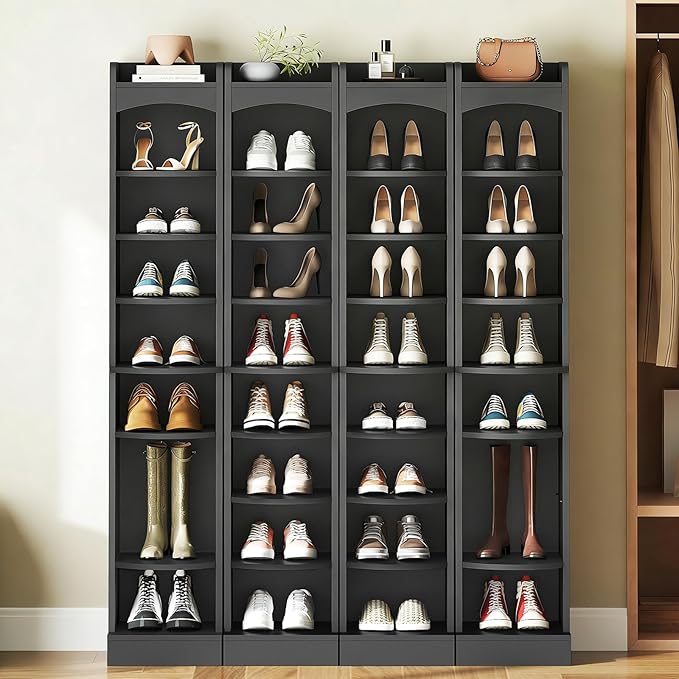 YATINEY 9-Tier Tall Shoe Rack, Wooden Shoe Storage Organizer, Narrow Shoe Cabinet with Removable Shelves for Small Spaces, Holds 9 Pairs of Shoes, for Entrance, Hallway, Black SS02BK