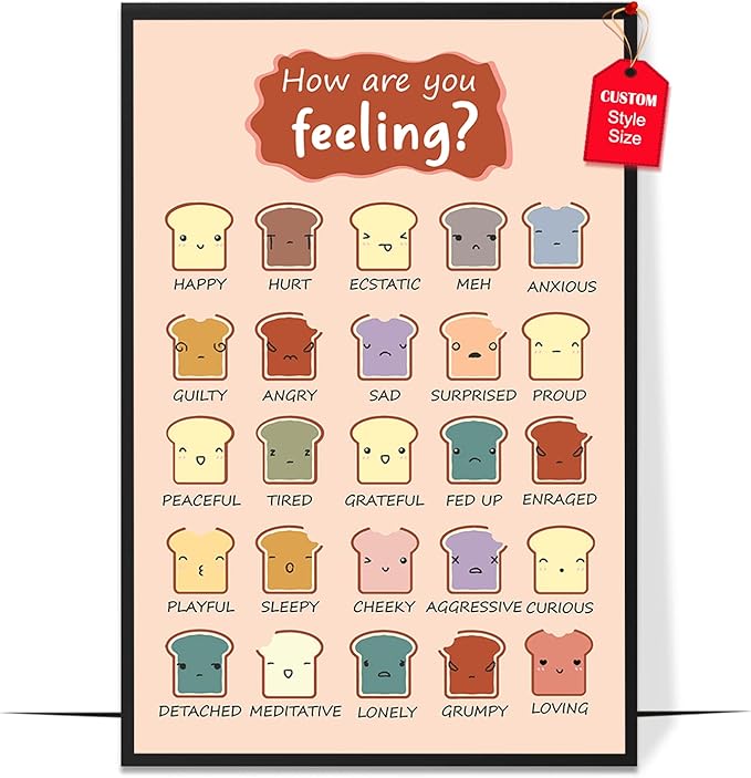LOLUIS Mental Health Poster, Boho Therapy Tools Educational Supplies Art Print Classroom School Office Decor (Feelings Mood, Custom Frame Type)