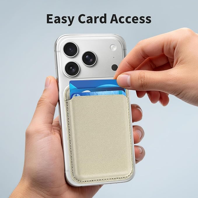 Magnetic Wallet Phone Card Holder for Phone Case with Mag-Safe, Stronger Magnetic RFID Leather Phone Wallet Stick on Series of iPhone 17/16/15/14/13/12 and Pro/Promax, Khaki