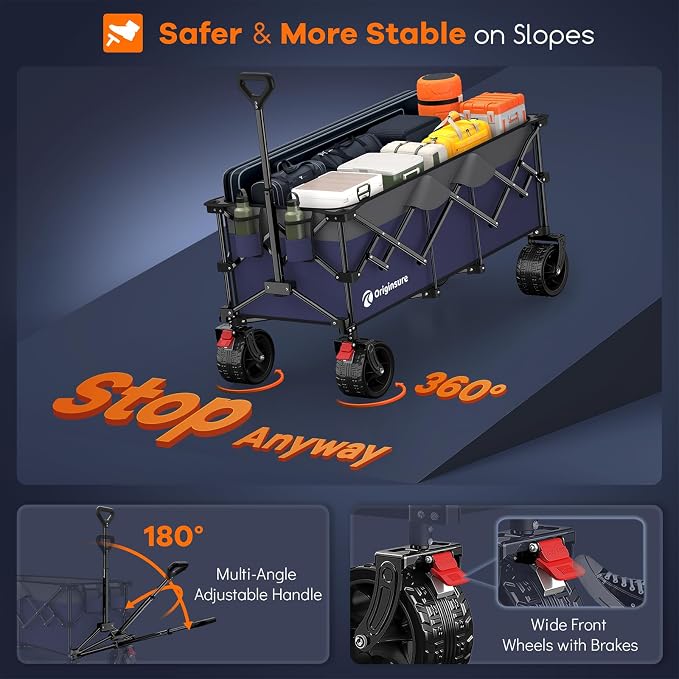 Originsure 48" L Collapsible Wagon Cart Foldable, 560lbs Weight Capacity 300L Heavy Duty Folding Beach Wagons with Big All-Terrain Wheels, Utility Carts for Groceries, Camping, Sports - Grey&Purple