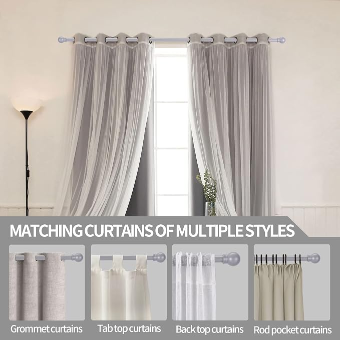 Thestoa Curtain Rods for Windows 48 to 84-92 inch, 5/8" Brushed Nickel Curtain Rod, Stainless Steel Small Curtain Rods for Bedroom, Living Room,Kitchen,Farmhouse, Outdoor Curtain Rod Silver