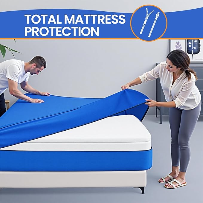 BAGAIL Mattress Bags for Moving, Mattress Covers with Heavy Duty Handles, Reusable Mattress Storage Bag for Moving Supplies(Blue, King)