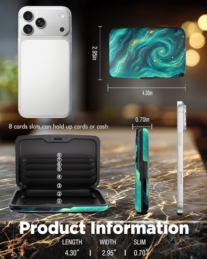 Maicican RFID Blocking Aluminum Credit Card Holder | Slim Metal Wallet for Women & Men, Business Card Case for Travel, Fits Front Pocket, Card holder wallet - Green Starry Sky