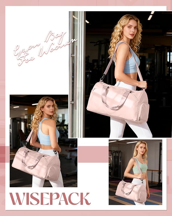 Gym Bag for Women with Shoe Compartment Lightweight Travel Duffle Bags Carry on Bag Overnight Weekender Duffel Bag with Wet Pocket Personal Item Travel Bag Tote Bag Workout Dance Bag Pink