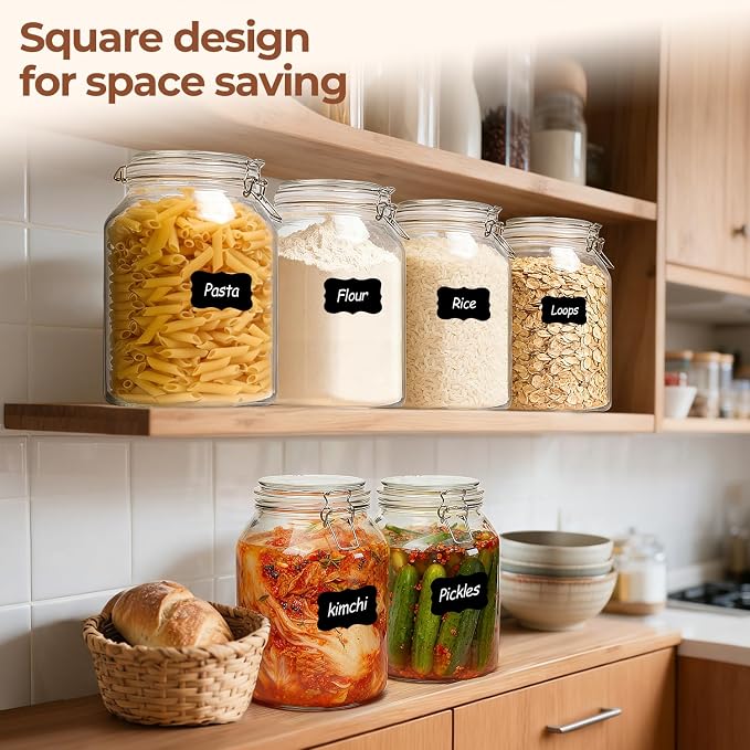 ComSaf Large Glass Jars with Airtight Lids 1.1 Gallon 2 Pack Wide Mouth | Flour sugar rice, Kombucha kimchi, Sourdough pickling, Pantry organization, Pickling fermenting, Cabinet organization