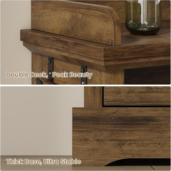 Shoe Cabinet with 2 Flip Drawers, Farmhouse Narrow Shoe Cabinet Organizer with Double-Layer Top, Freestanding entryway organizer with adjustable shelves and hooks, for, Foyer, Hallway, Brown