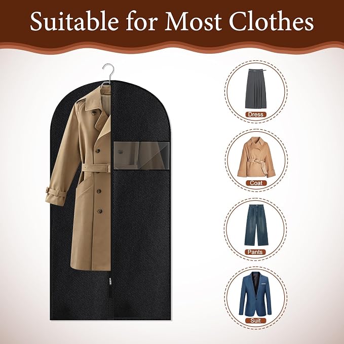 Guirnd Hanging Garment Bag, 45 Inch Black Garment Covers with Zipper, Garment Covers for Storage and Travel, Hanging Clothes Cover Dress Suit Bag for Clothes, Coats, Jackets(2 Packs)