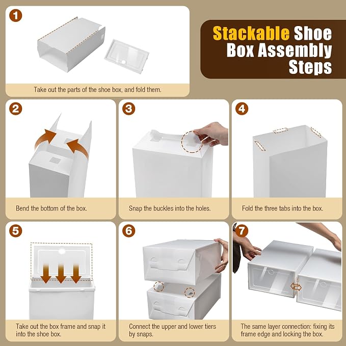 24-Pack Clear Plastic Shoe Boxes, Stackable Foldable Shoe Storage Containers with Lids for Closet Organization