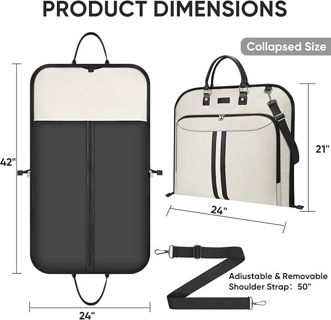 BALEINE Travel Garment Bag, Travel Suit Bag for Men, Water Resistant Carry on Garment Bag for Hanging Clothes, Garment Duffel Bag for Travel Business (Beige, 42")