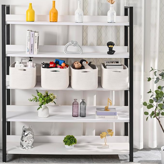 ICERZCZ Woven Cotton Rope Storage Baskets for Organizing & Shelves, Organization Bins for Dog Toys, Clothes, Books, Nursery Organizer, 15"x11"x9", Off White (4 Packs)