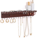 Necklace Holder Organizer Wall Mount,Jewelry Holder Organizer with 30 Hooks,Oak Jewelry Organizer and Storage for Necklaces,Bracelets and Rings (Dark Walnut)