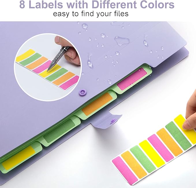 Forvencer Accordion File Organizer, Letter Size, 5 Pocket Expanding File Folder, Cute File Folder with Labels, Portable File Organizer for School Office Supplies, Folders for Documents, Purple