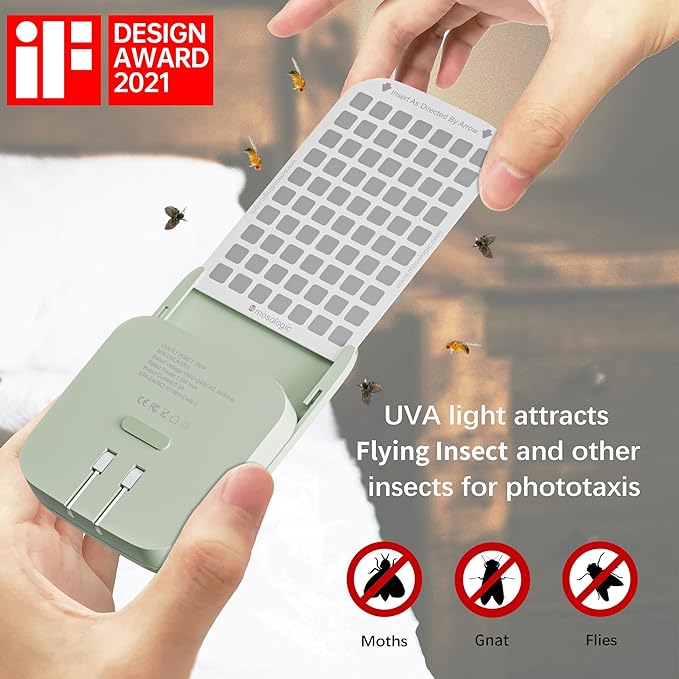 Mosalogic Fly Insect Trap Plug-in Fruit Flies Killer Gnat Trapper Moth Catcher Fly Trapper UV Attractant Catcher for 400 Sq Ft of Protection Green-1PACK