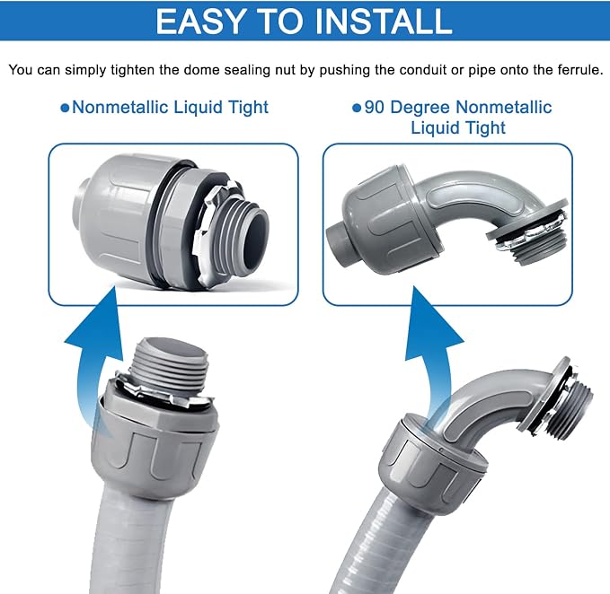3/4 Inch 25ft Electrical Conduit Kit UL Certification,Flexible Non Metallic Liquid Tight Electrical Conduit,Flexible Metallic Conduit with 5 Straight and 3 90-Degree Conduit Connector Fittings