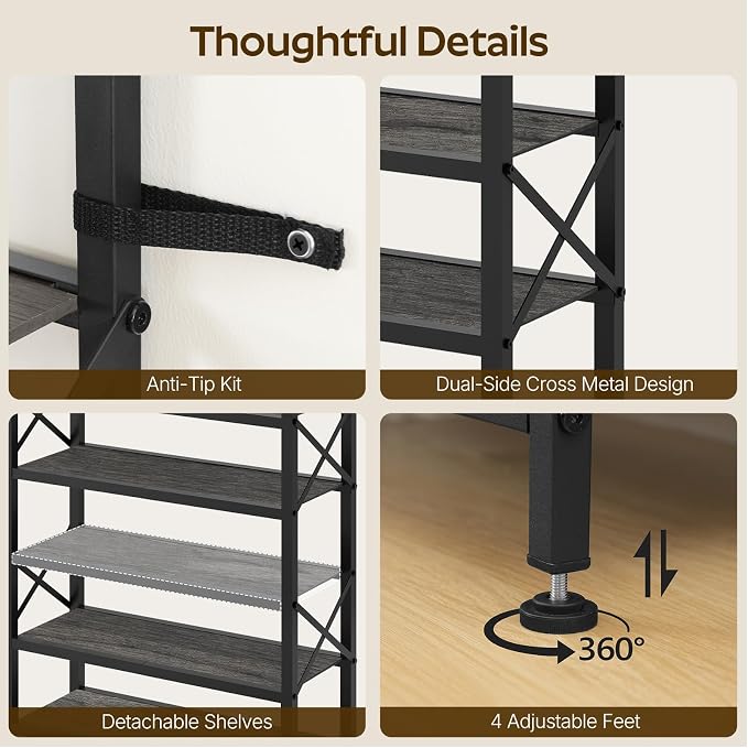YATINEY 12-Tier Tall Shoe Rack Organizer, Wooden Shoe Storage for Closet Holds 48 Pairs, Sturdy Shoe Shelf with X-Shaped Metal Support, for Entryway, Bedroom, Charcoal and Black SS212BC