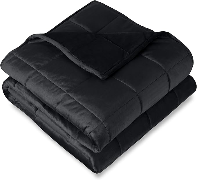 Bare Home Weighted Blanket Full or Queen Size 12lb (48" x 72") - Minky Fleece - Premium Heavy Blanket Nontoxic Glass Beads (Black, 48"x72")