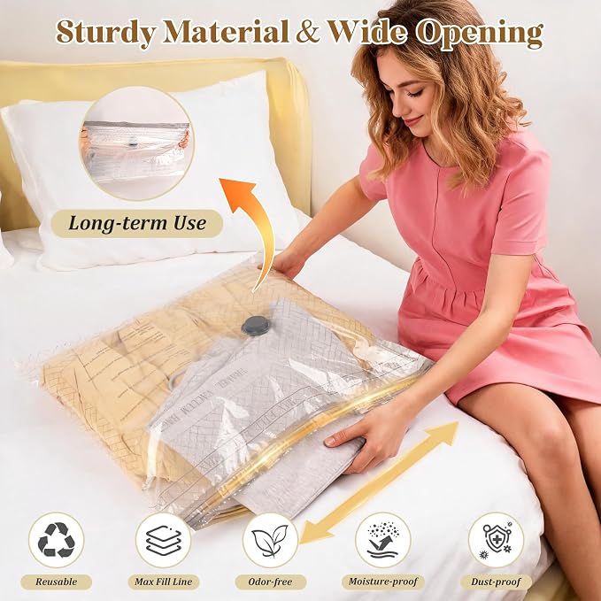 Vacuum Bags for Travel with Cordless Pump, Reusable Vacuum Seal Bags for Clothing Travel, 4500Pa Suction, Space Saver Bags for Home Carry-on Luggage Suitcase, Travel Essentials, 15 Pack