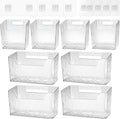 8 Pcs Storage Organizer Bins - Wall Mounted Basket in 2 Sizes, Clear Cabinet Door Stackable Adhesive Hanging Bin for Bathroom, Kitchen, Pantry