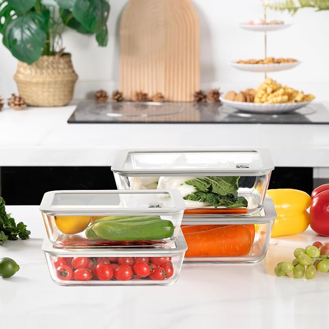 Glass Food Containers with Glass Lid, Microwave Safe Food Storage Container Set, 2 Pack of 87oz, Large Size Airtight Storage Set with Leak Proof Lids, Meal Prep Containers