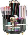 360 Rotating Pen Pencil Holder for Desk, Pen Organizer with 5 Slots, Makeup Brush Holder, Desk Organizer and Accessories, Cute Pencil Cup Caddy for Office School Home Decor Art Supply (Green)