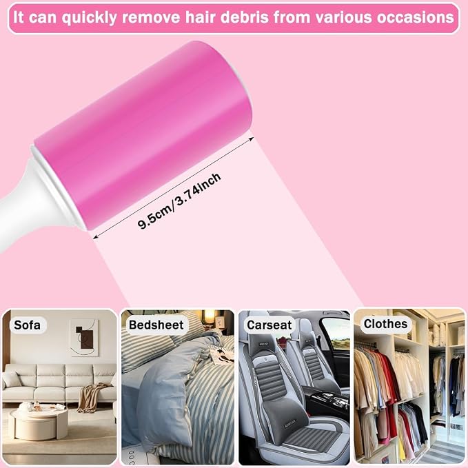 Washable Gel Lint Roller 2 Pack, Large Reusable Pet Hair Remover, Pink | Sticky Gel Surface, With Protective Covers, For Clothes & Home Use, Easy Cleaning