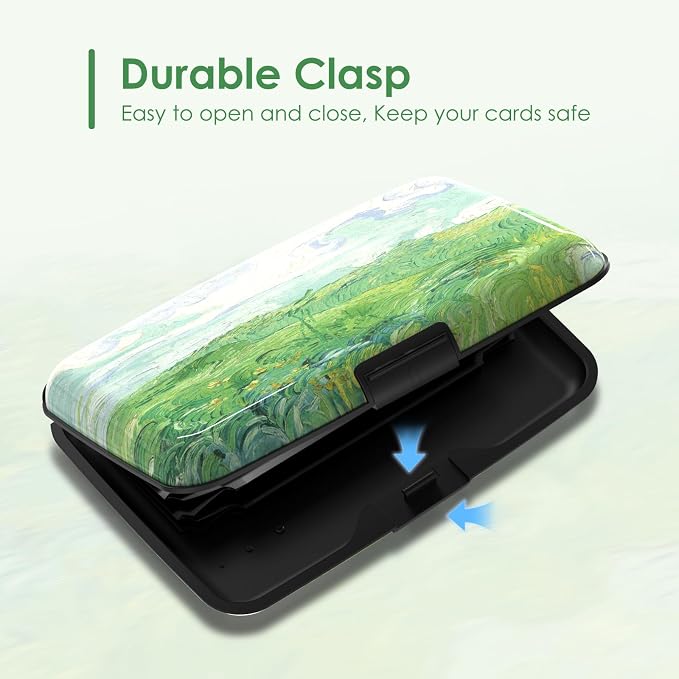 Mini RFID Credit Card Holder for Women Men, Slim Business Metal Hard Card Case, Cute Aluminum Travel Card Wallet ID Case, Green Wheat Field
