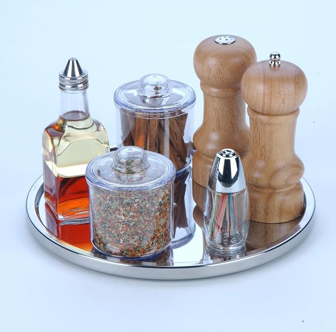 Dial Industries Lazy Susan Stainless Turntable Organizer, Polished Finish | Great for spices, condiments and canned goods, Spins smoothly for easy access, Keeps cabinets and countertops neat