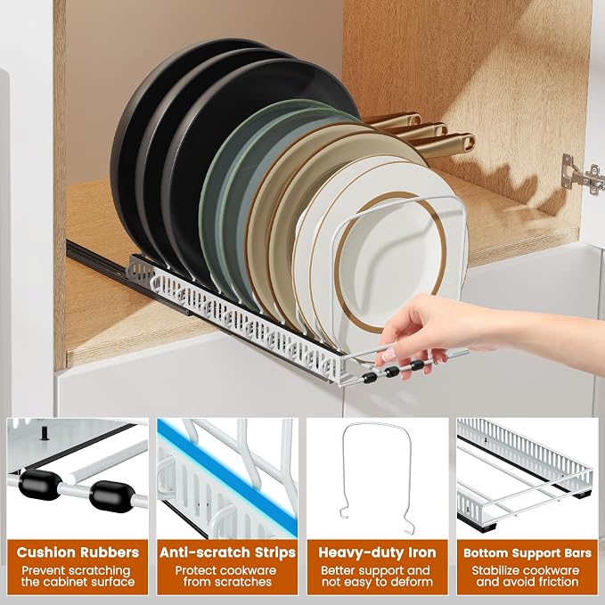 Housolution 2 Pack Baking Tray and Cookie Sheet Organizer, White | Sliding Rail Design, 10 Adjustable Dividers, 2 Installation Ways