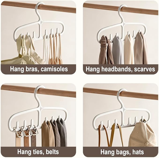 Tank Top Hangers 2 PCS, Space Saving Closet Organizer with 6 Hooks, Durable PP Hangers for Camisoles Bra Scarf, Tie, Belt, Hat, Handbag, White