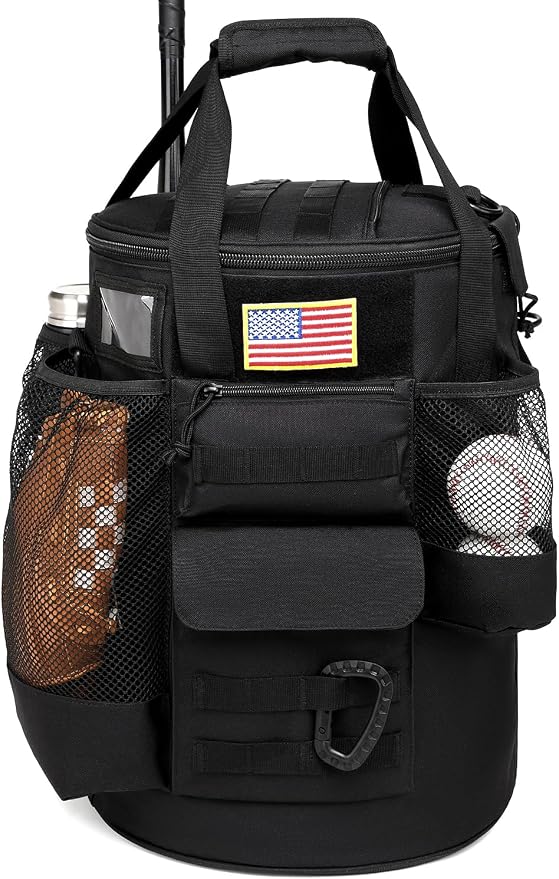 Baseball Bucket Bag 6 Gallon Tactical Softball Coaches Bag with Padded Seat | Baseball Bucket Cover Organizer for Training Equipment, Balls, Bat, Gloves, Scoreboards, with Shoulder Strap