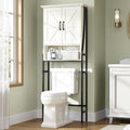Over The Toilet Storage Cabinet, Over Toilet Bathroom Organizer, Above Toilet Storage Cabinet with Barn Doors Behind Toilet Bathroom Organizer (Cream White)