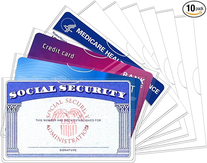 Sooez 10 Pack Social Security Card Protector, 24 Mil Thick Card Protector Sleeves, Protective Credit Card Sleeve, Clear Card Sleeves, Perfect Fit for Social Security, Medicare, Credit, Business Card