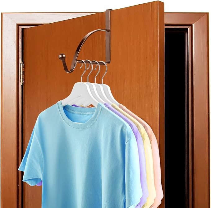 Hotop 2 Pcs Over The Door Hooks Over Door Hanger Sturdy Valet Hooks Mounted Hanging Storage Organizer Rack for Clothes Coats Towels Hats Scarves Purses(Bronze)