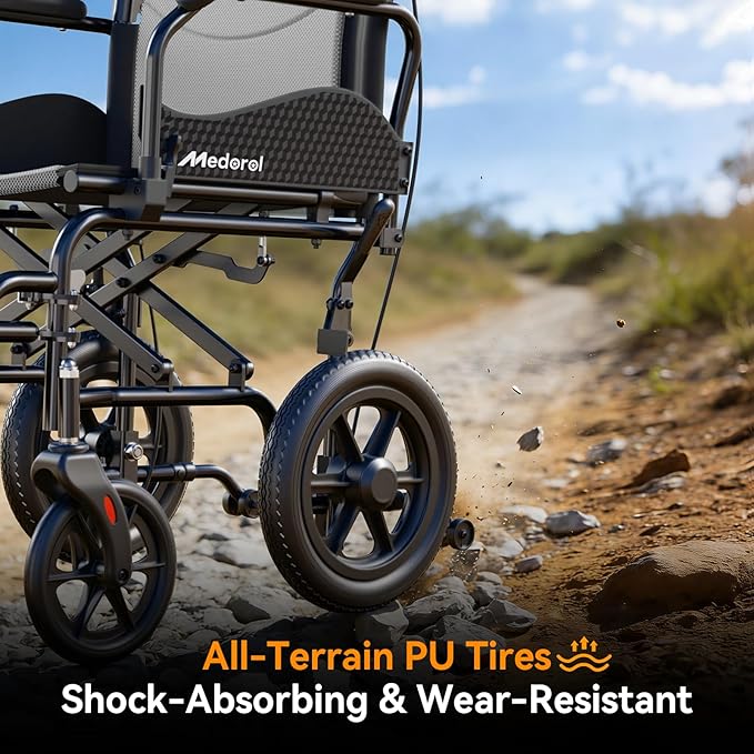 Lightweight Transport Wheelchair for Adults, Versatile Transport Wheel Chair, Supports 300 lbs, Self-Braking, Foldable & Portable, for Seniors, Elderly and Disabled